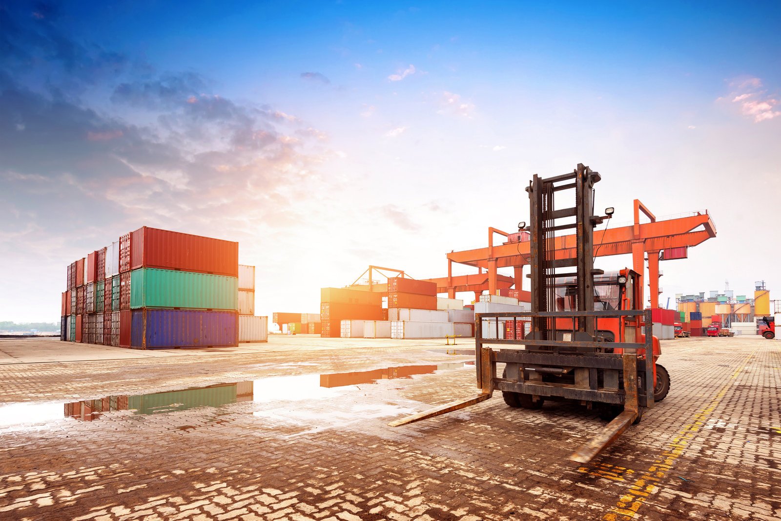 Cargo being handled at a logistics terminal