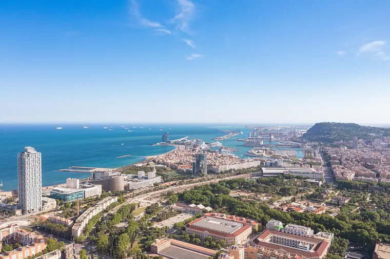 Aerial view of Barcelona's Zona Franca logistics area and port, Spain