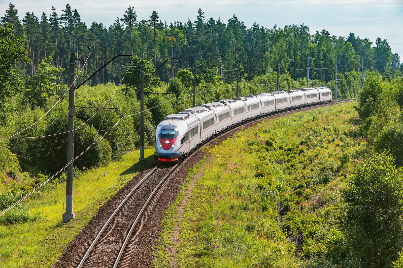 Freight train carrying shipping containers