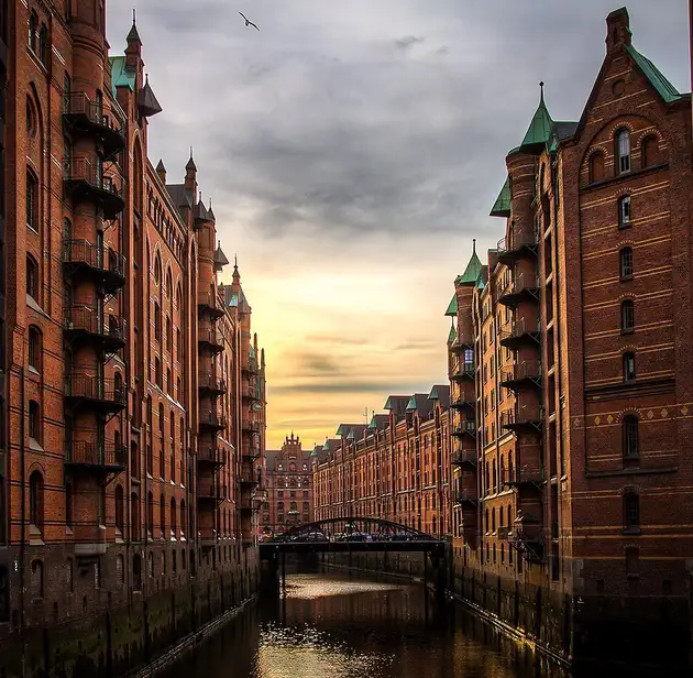 Historic Speicherstadt warehouse district in Hamburg, Germany