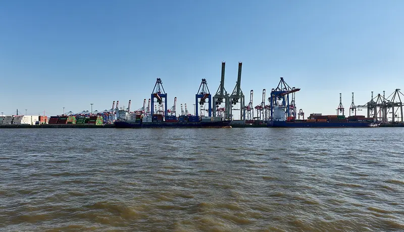 Container terminal cranes on the Elbe, Port of Hamburg
